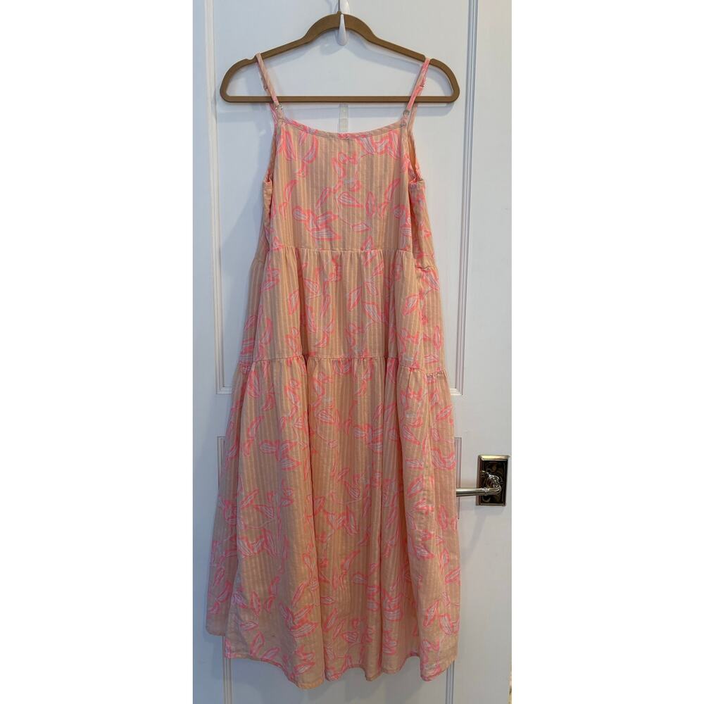 Carve Designs Jacey Textured Dress Orange Pink Tiered Cotton Midi Pockets Large - Picture 5 of 6
